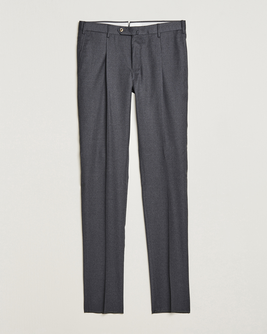 Hombres | Pantalones | PT01 | Slim Fit Pleated Flannel Trousers Dark Grey