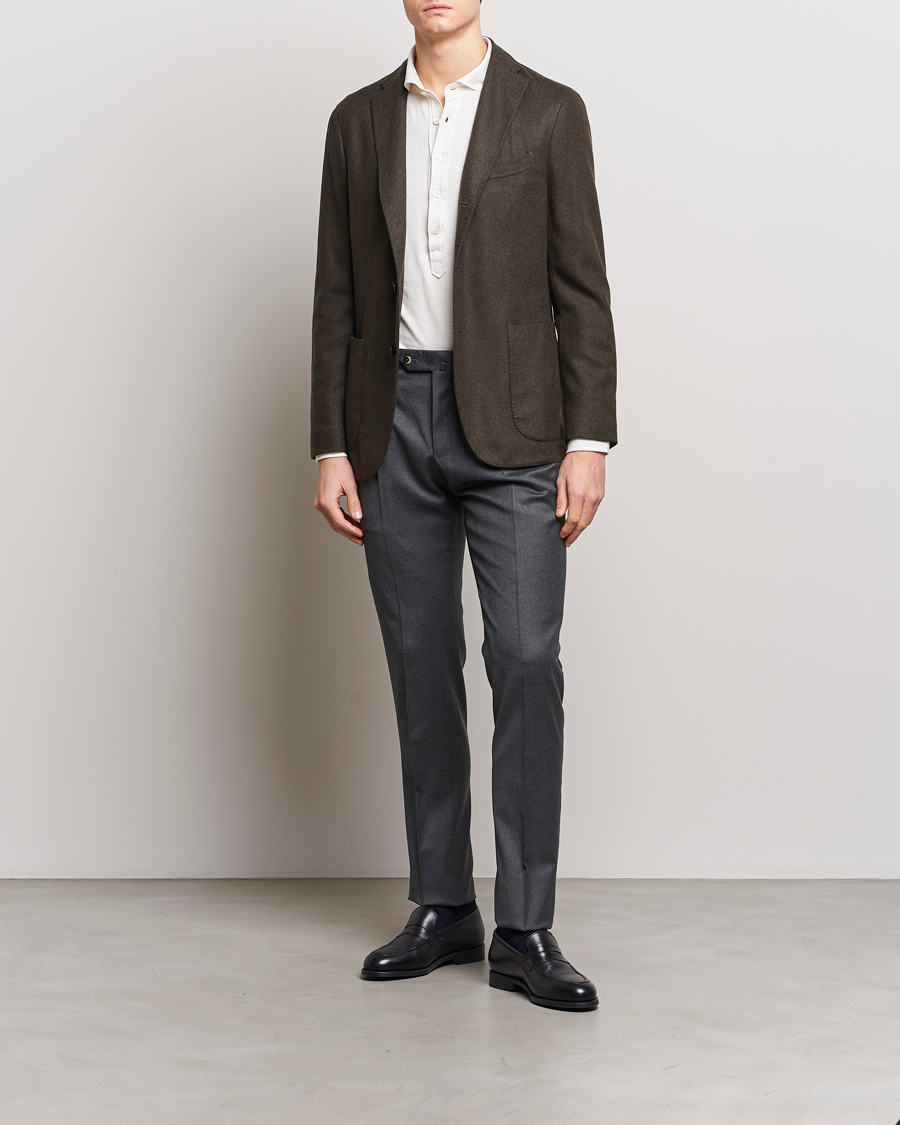 Hombres | Pantalones | PT01 | Slim Fit Pleated Flannel Trousers Dark Grey