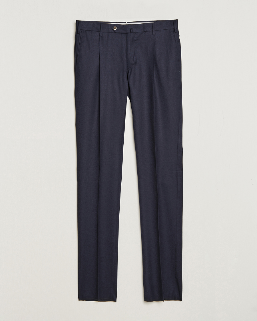 Hombres | Pantalones | PT01 | Slim Fit Pleated Flannel Trousers Navy