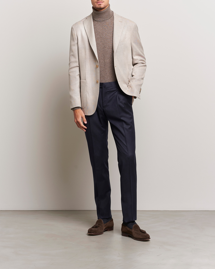 Hombres | Pantalones | PT01 | Slim Fit Pleated Flannel Trousers Navy