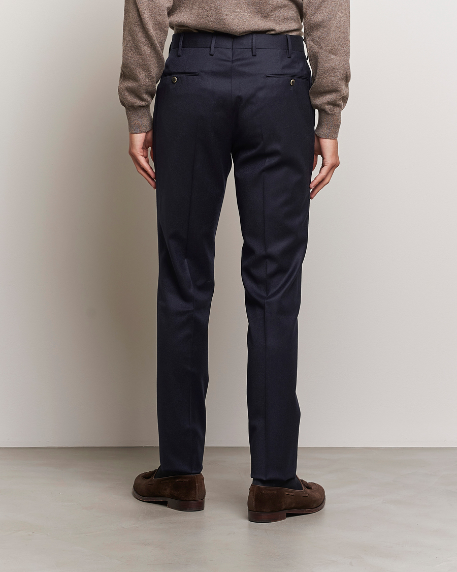 Hombres | Pantalones | PT01 | Slim Fit Pleated Flannel Trousers Navy