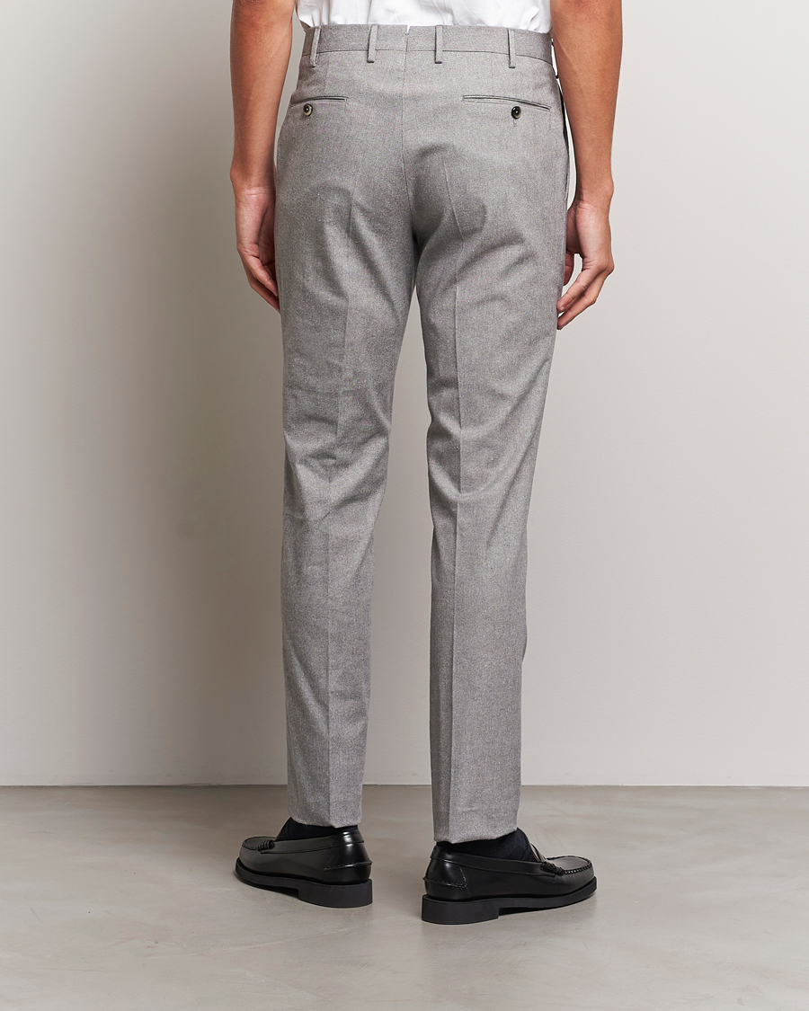 Hombres | Pantalones | PT01 | Slim Fit Pleated Cotton Flannel Trousers Light Grey