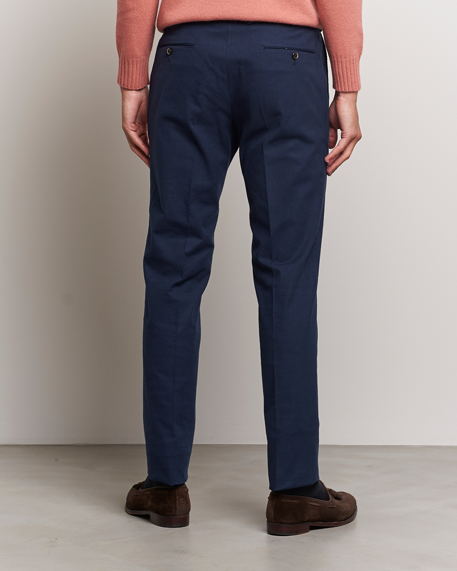 Hombres | Pantalones | PT01 | Slim Fit Pleated Cotton Flannel Trousers Navy