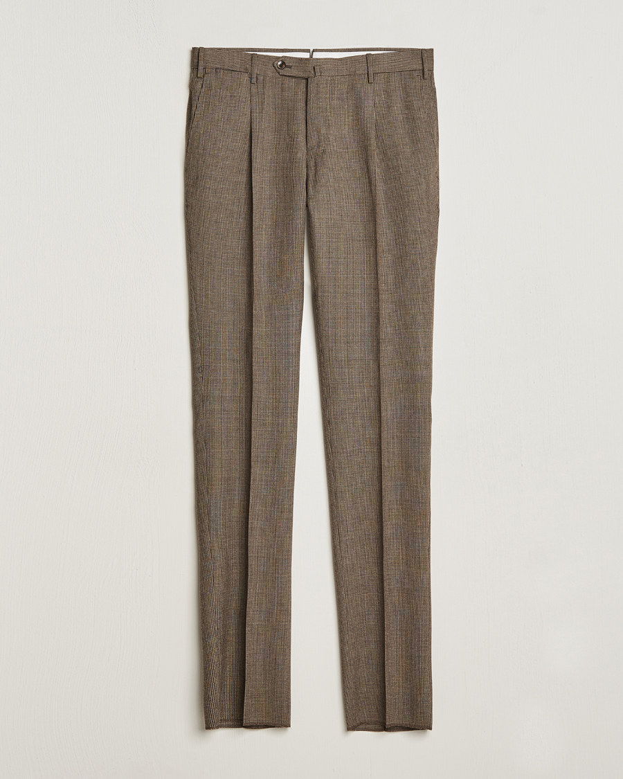 Hombres | Pantalones | PT01 | Slim Fit Pleated Houndstooth Trousers Light Brown
