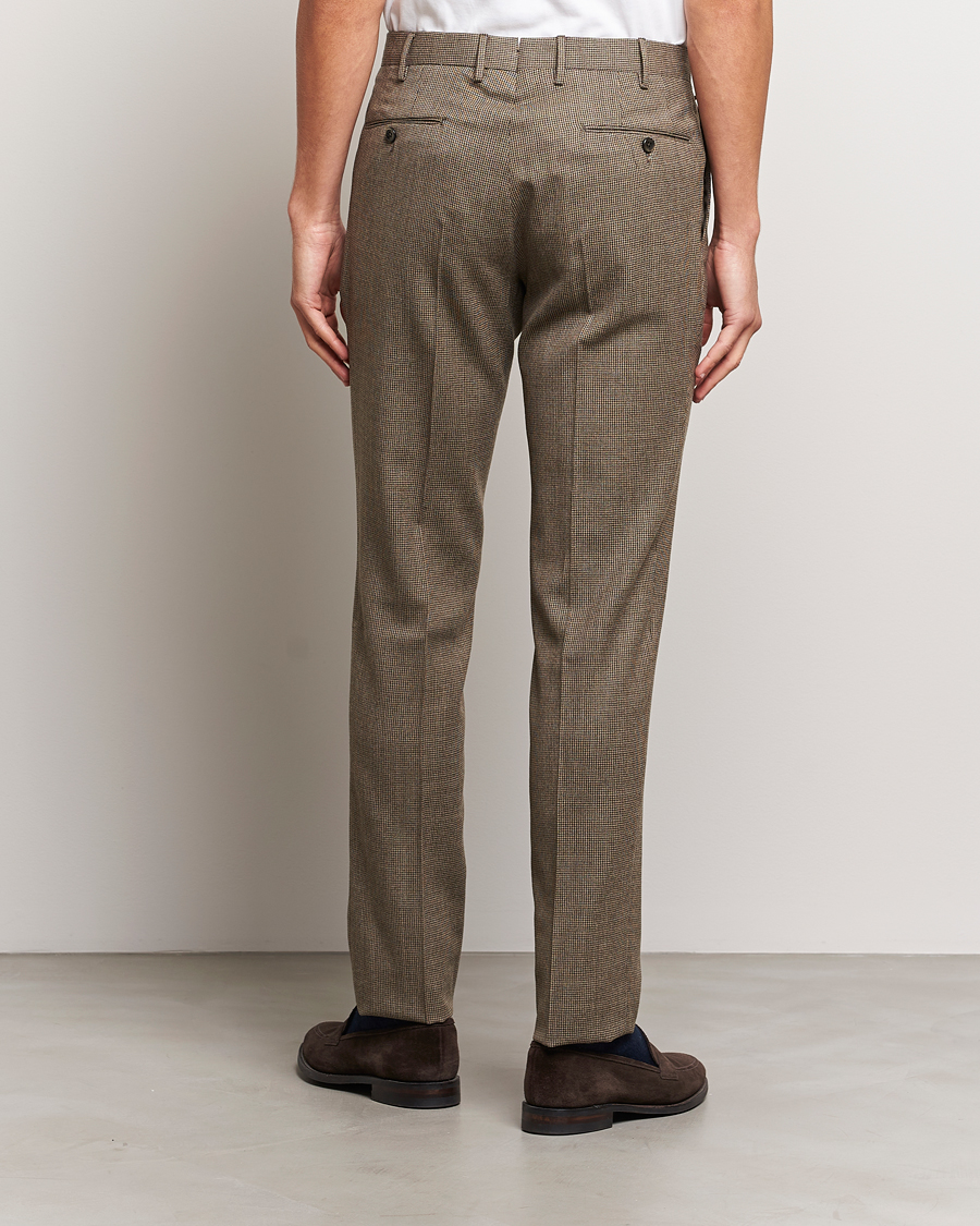 Hombres | Pantalones | PT01 | Slim Fit Pleated Houndstooth Trousers Light Brown
