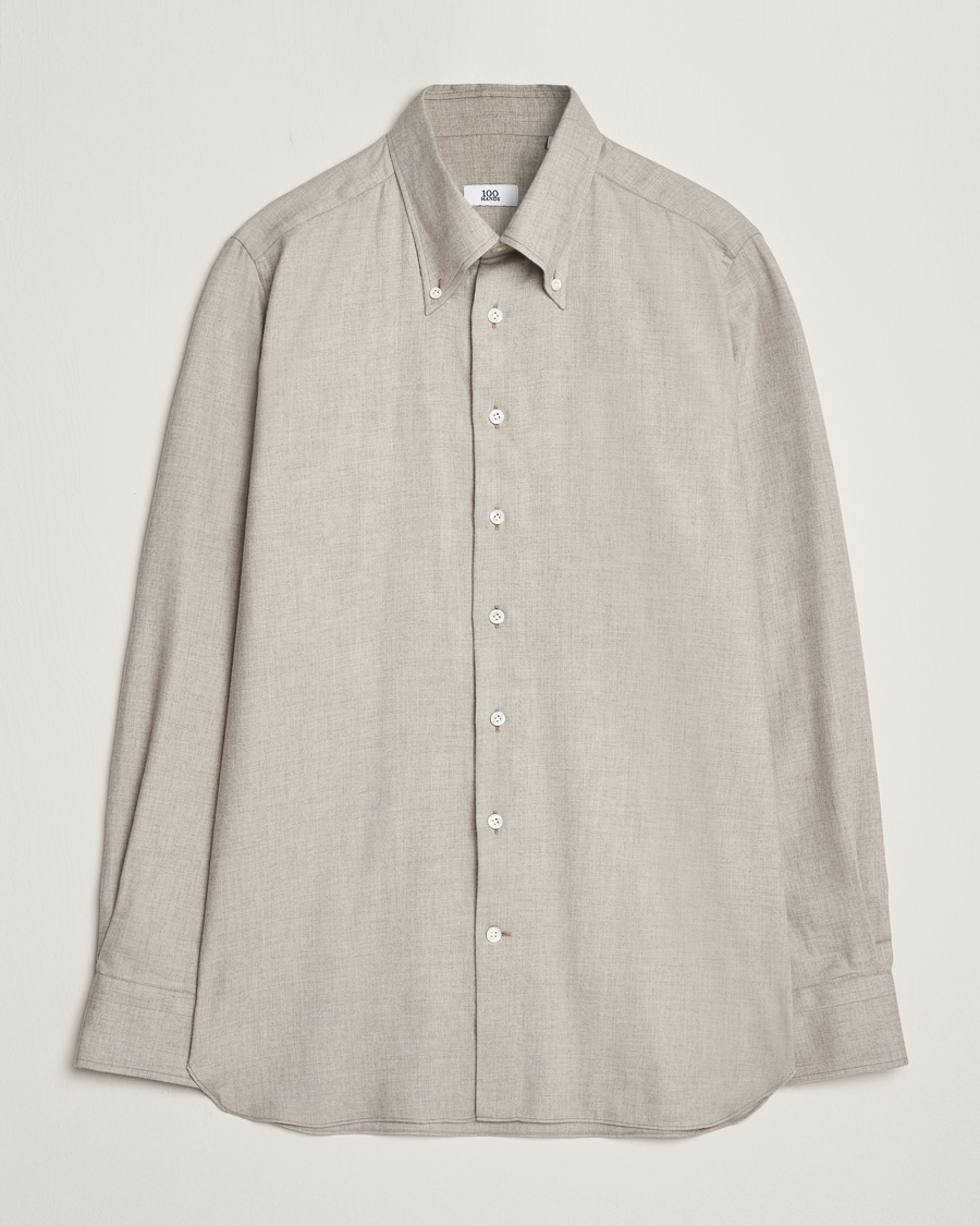 Hombres | Camisas | 100Hands | Cotton/Cashmere Button Down Flannel Shirt Taupe