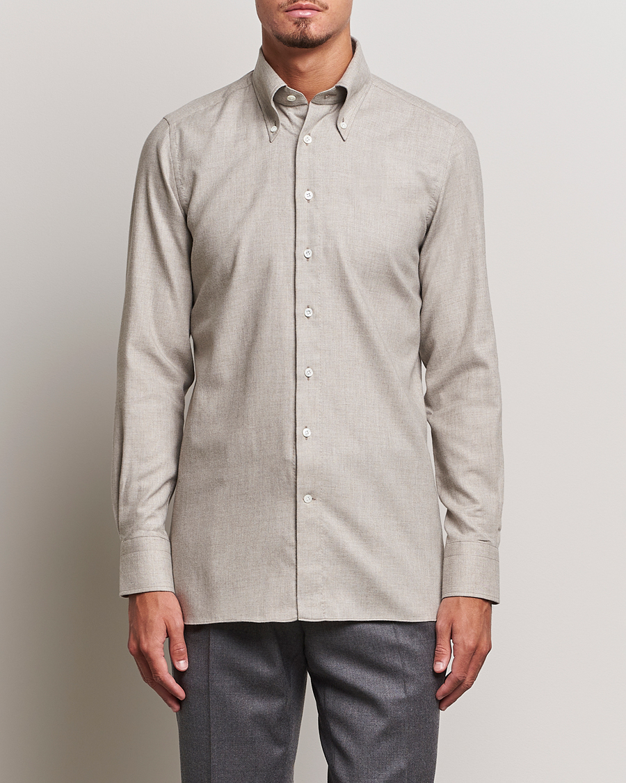 Hombres | Camisas | 100Hands | Cotton/Cashmere Button Down Flannel Shirt Taupe