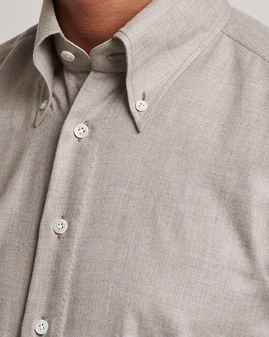 Hombres | Camisas | 100Hands | Cotton/Cashmere Button Down Flannel Shirt Taupe