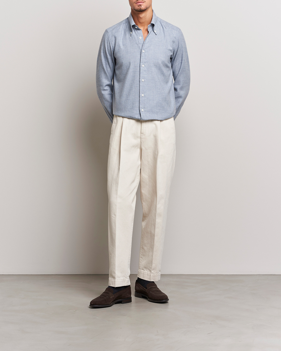 Hombres | Camisas | 100Hands | Cotton Button Down Flannel Shirt Grey