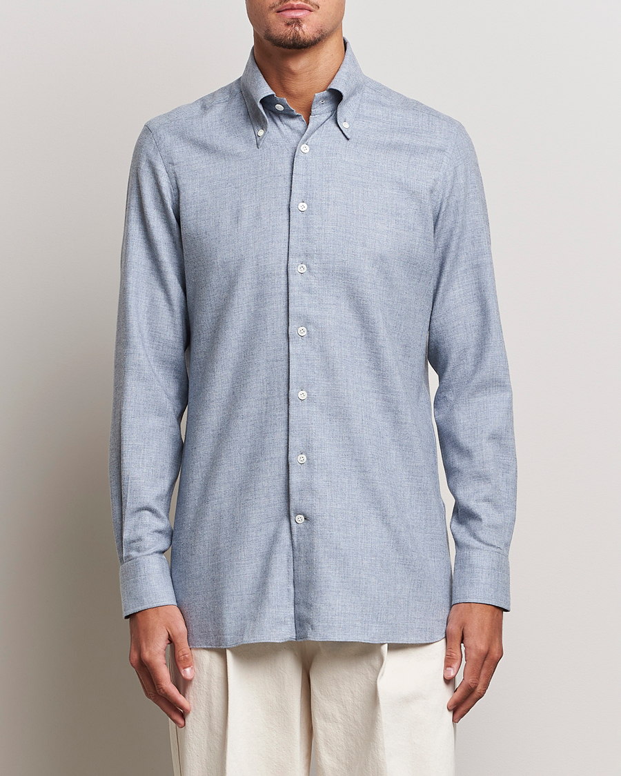 Hombres | Camisas | 100Hands | Cotton Button Down Flannel Shirt Grey