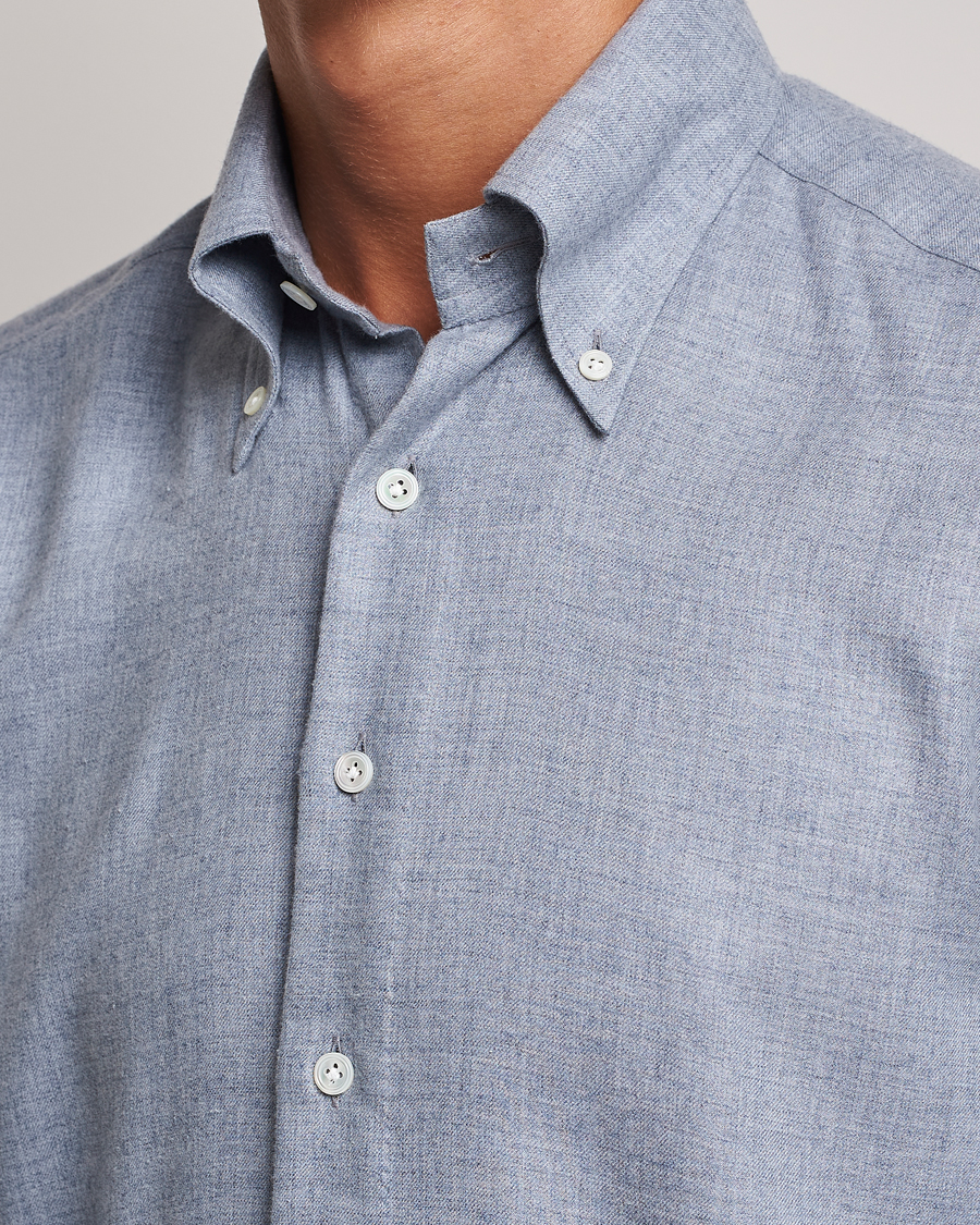 Hombres | Camisas | 100Hands | Cotton Button Down Flannel Shirt Grey