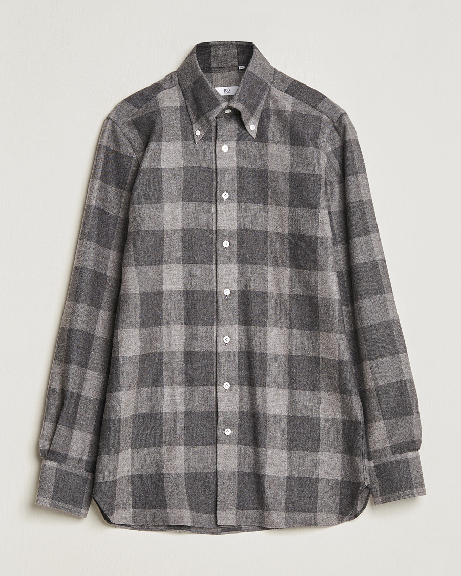 Hombres | Camisas | 100Hands | Large Checked Flannel Shirt Grey