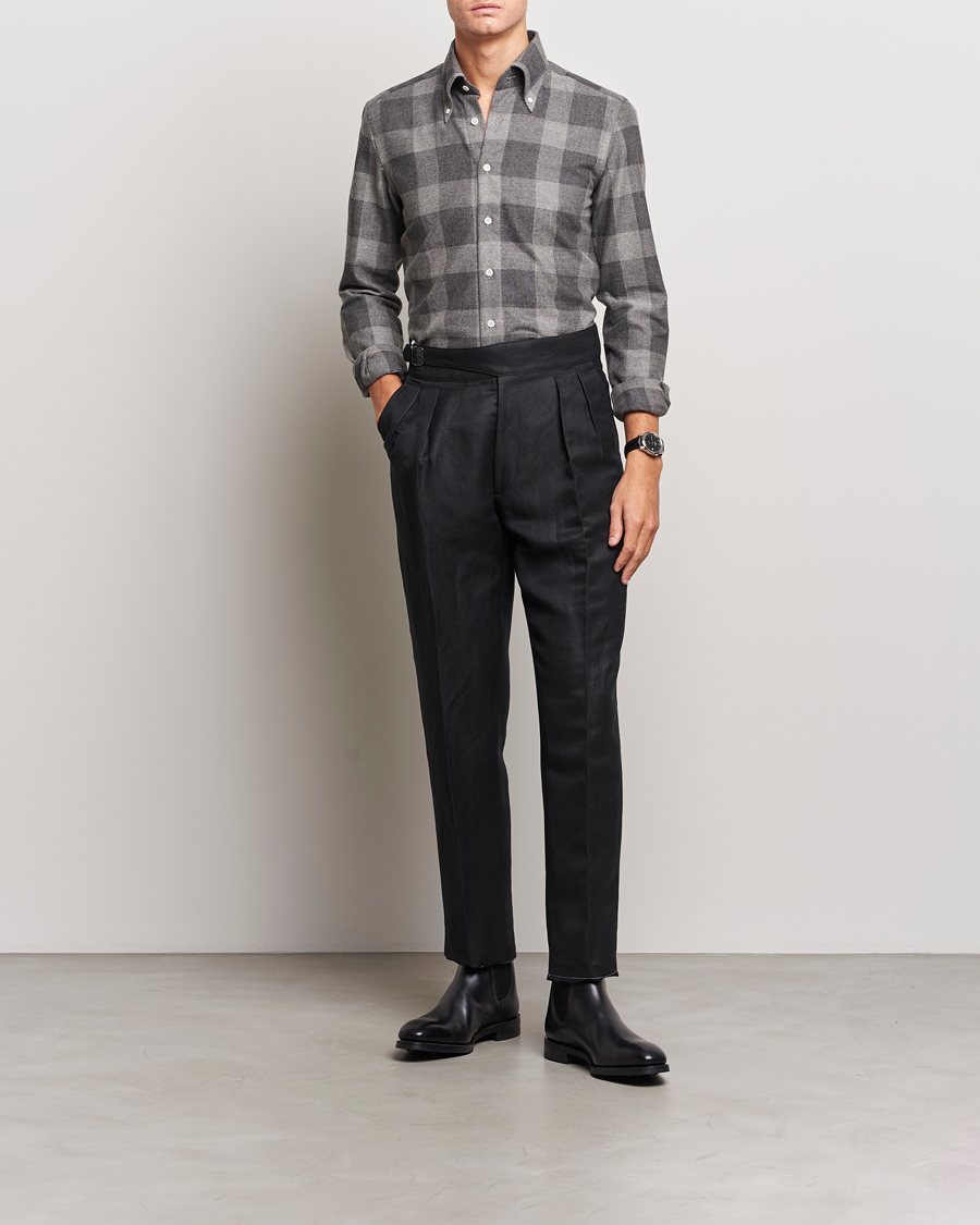 Hombres | Camisas | 100Hands | Large Checked Flannel Shirt Grey