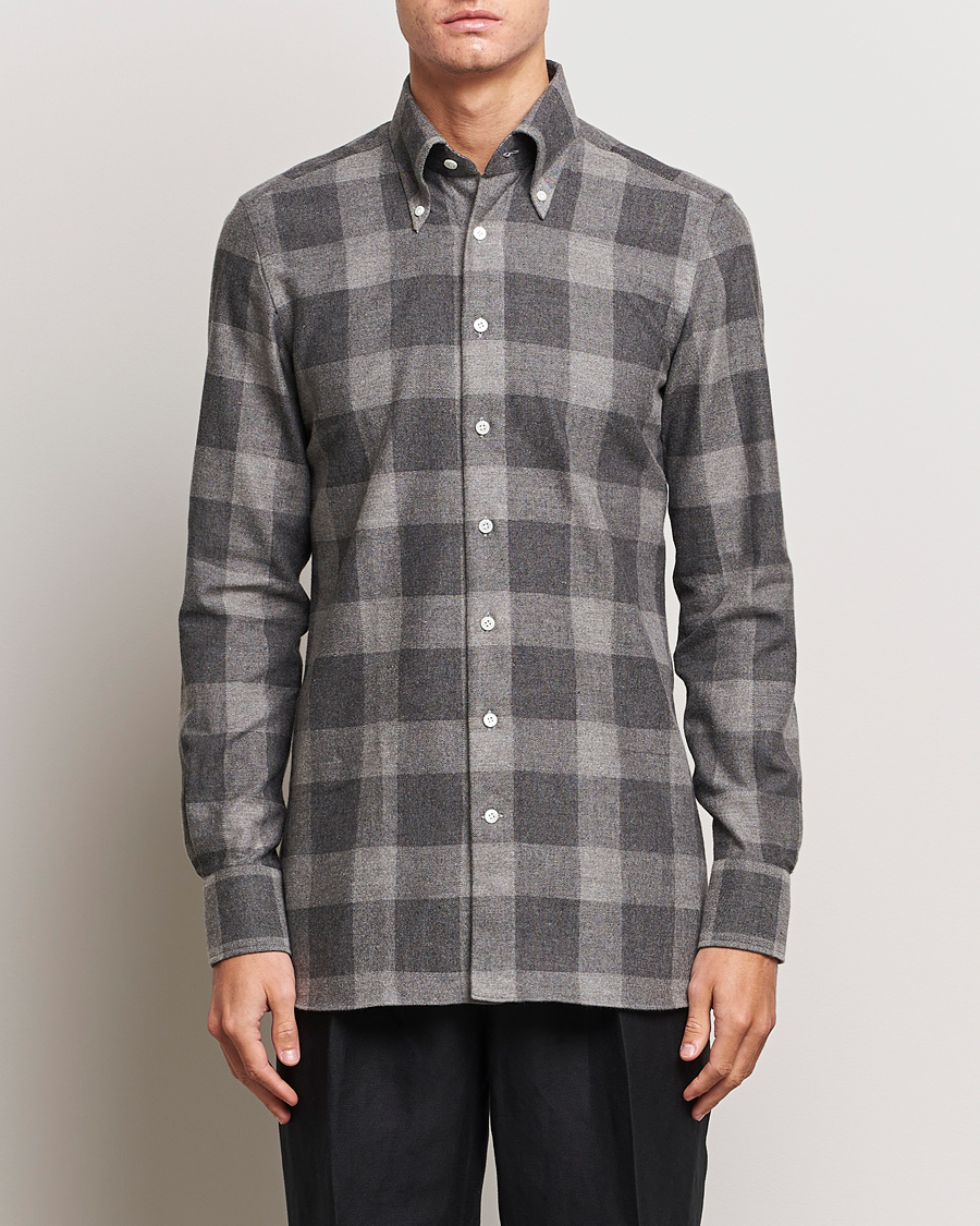 Hombres | Camisas | 100Hands | Large Checked Flannel Shirt Grey