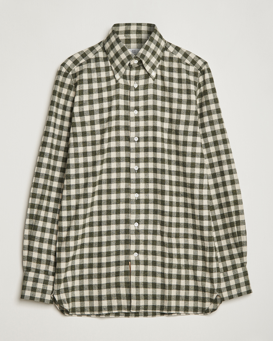 Hombres | Camisas | 100Hands | Checked Cotton Flannel Shirt Green Grey