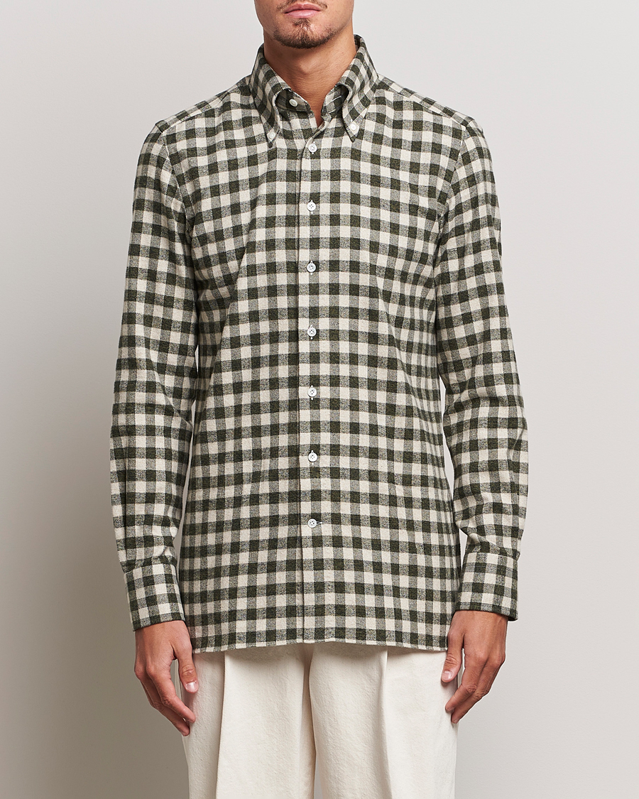Hombres | Camisas | 100Hands | Checked Cotton Flannel Shirt Green Grey