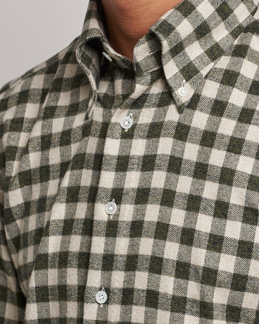 Hombres | Camisas | 100Hands | Checked Cotton Flannel Shirt Green Grey