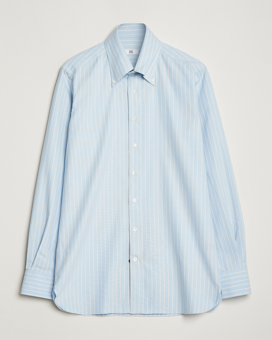 Hombres | Camisas | 100Hands | Striped Cotton Flannel Shirt Light Blue
