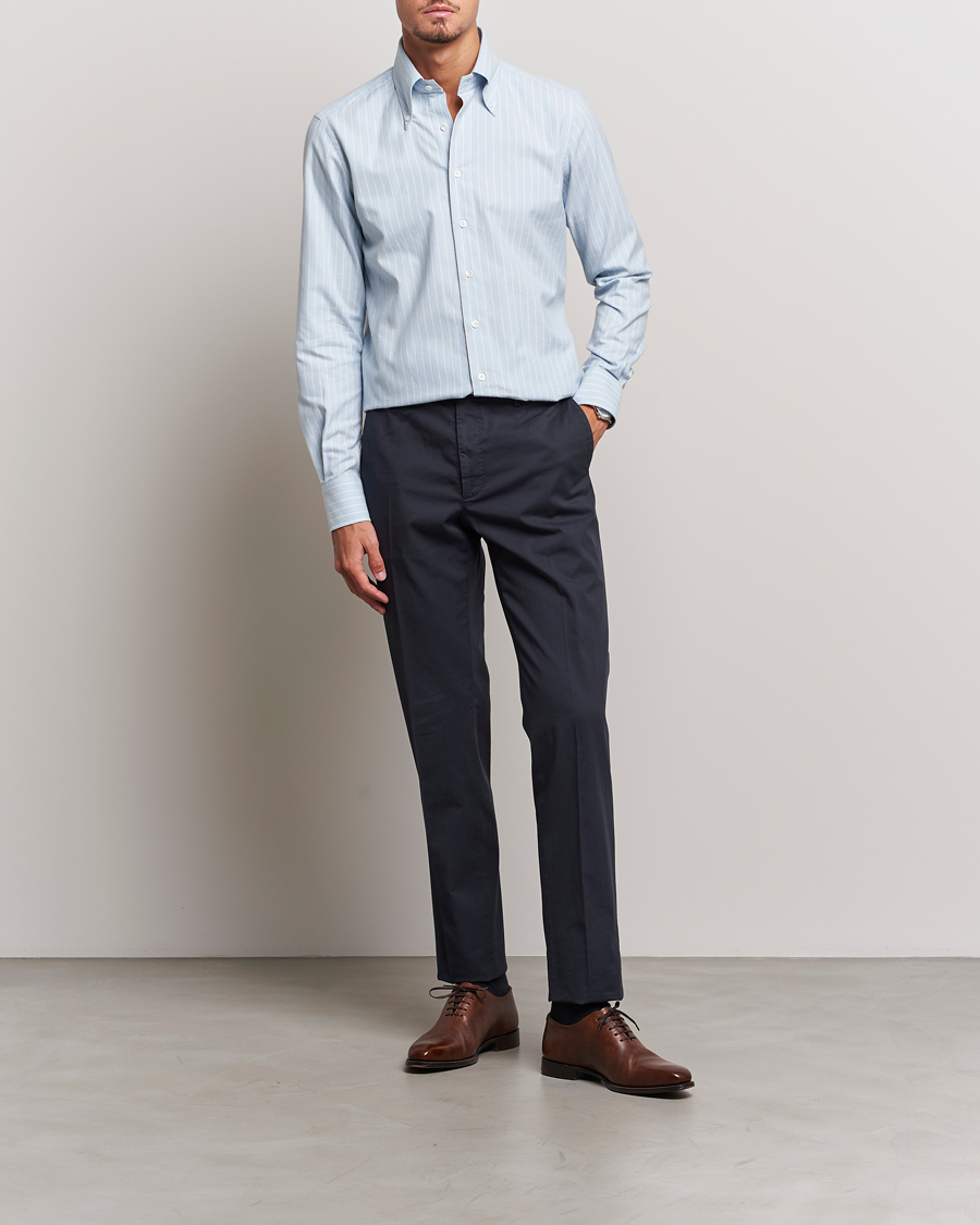 Hombres | Camisas | 100Hands | Striped Cotton Flannel Shirt Light Blue