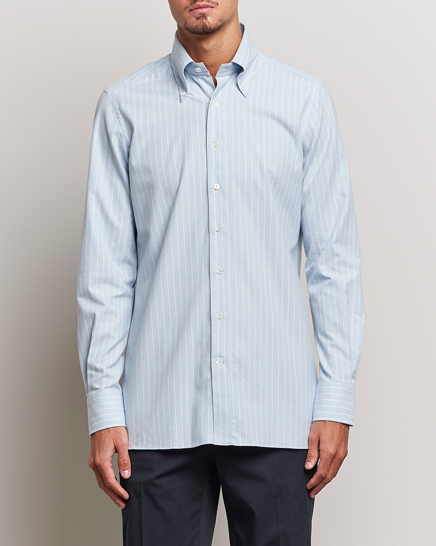 Hombres | Camisas | 100Hands | Striped Cotton Flannel Shirt Light Blue