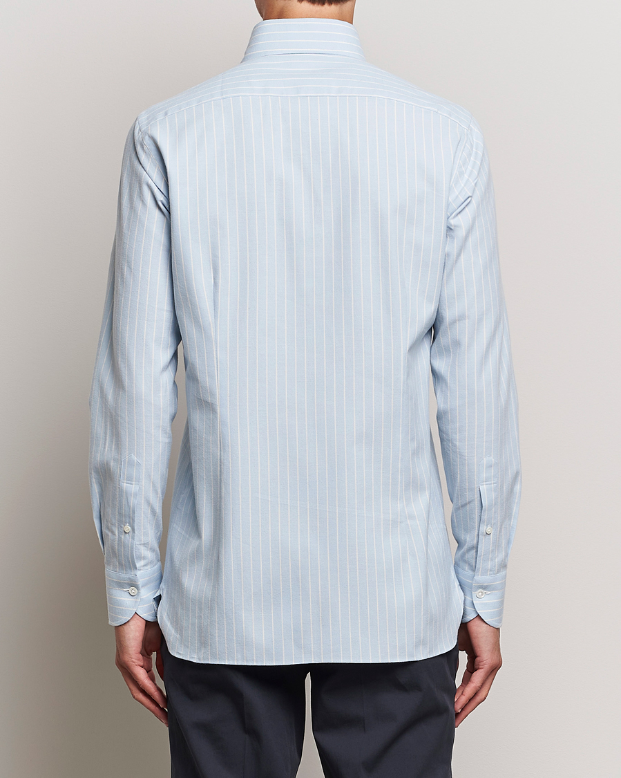 Hombres | Camisas | 100Hands | Striped Cotton Flannel Shirt Light Blue
