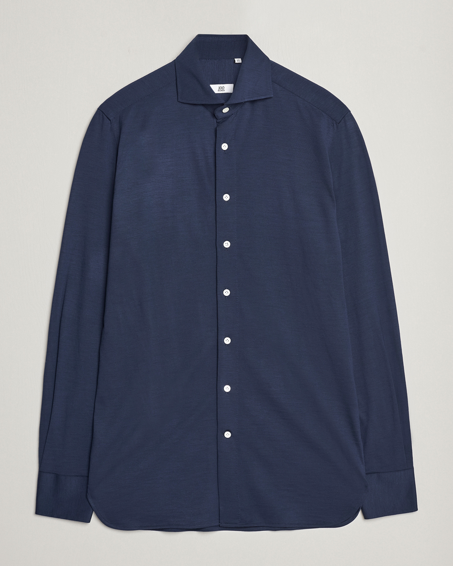 Hombres | Camisas | 100Hands | Wool Cut Away Shirt Navy Blue