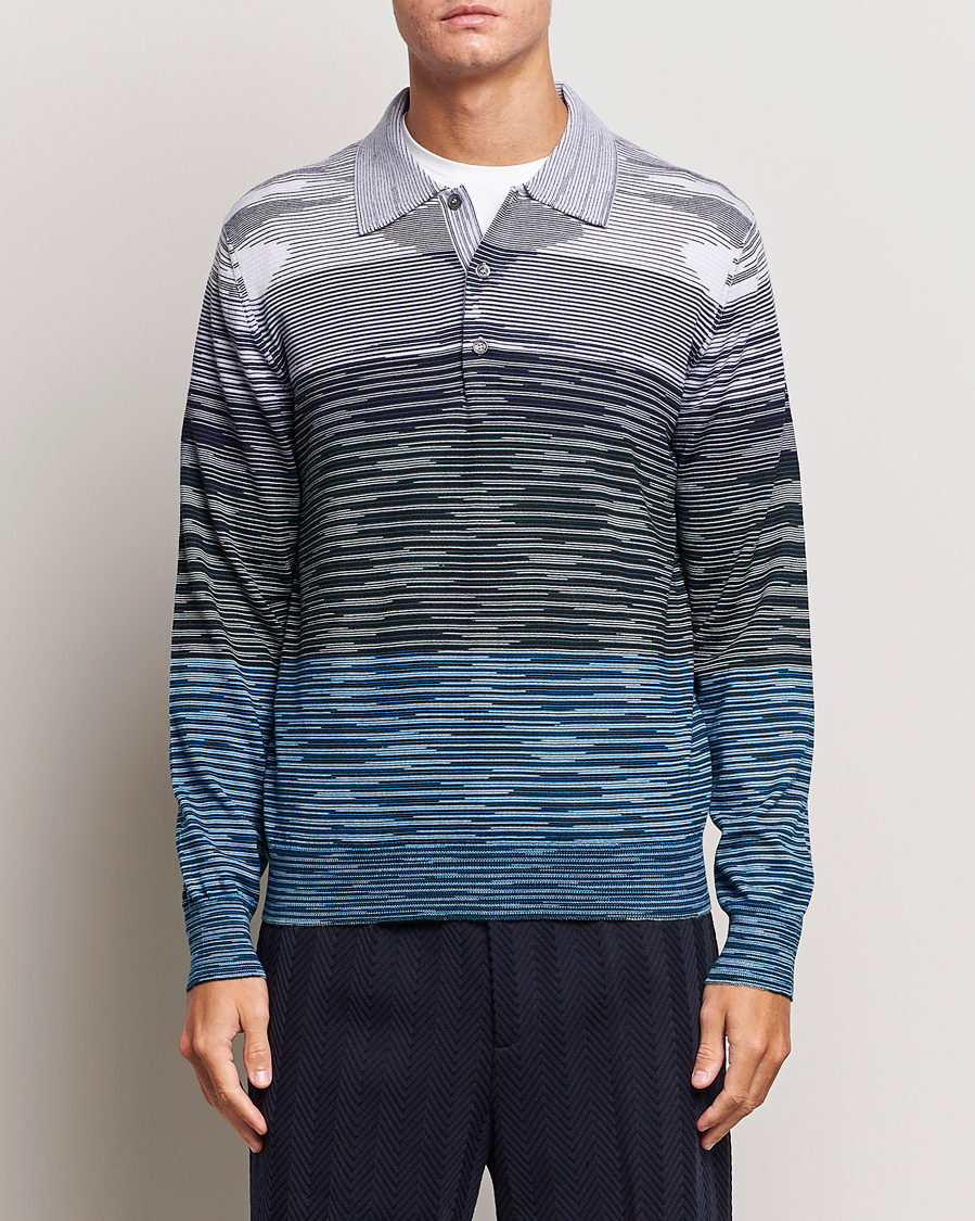 Hombres | Jerséis y prendas de punto | Missoni | Space Dyed Long Sleeve Polo Blue/Black