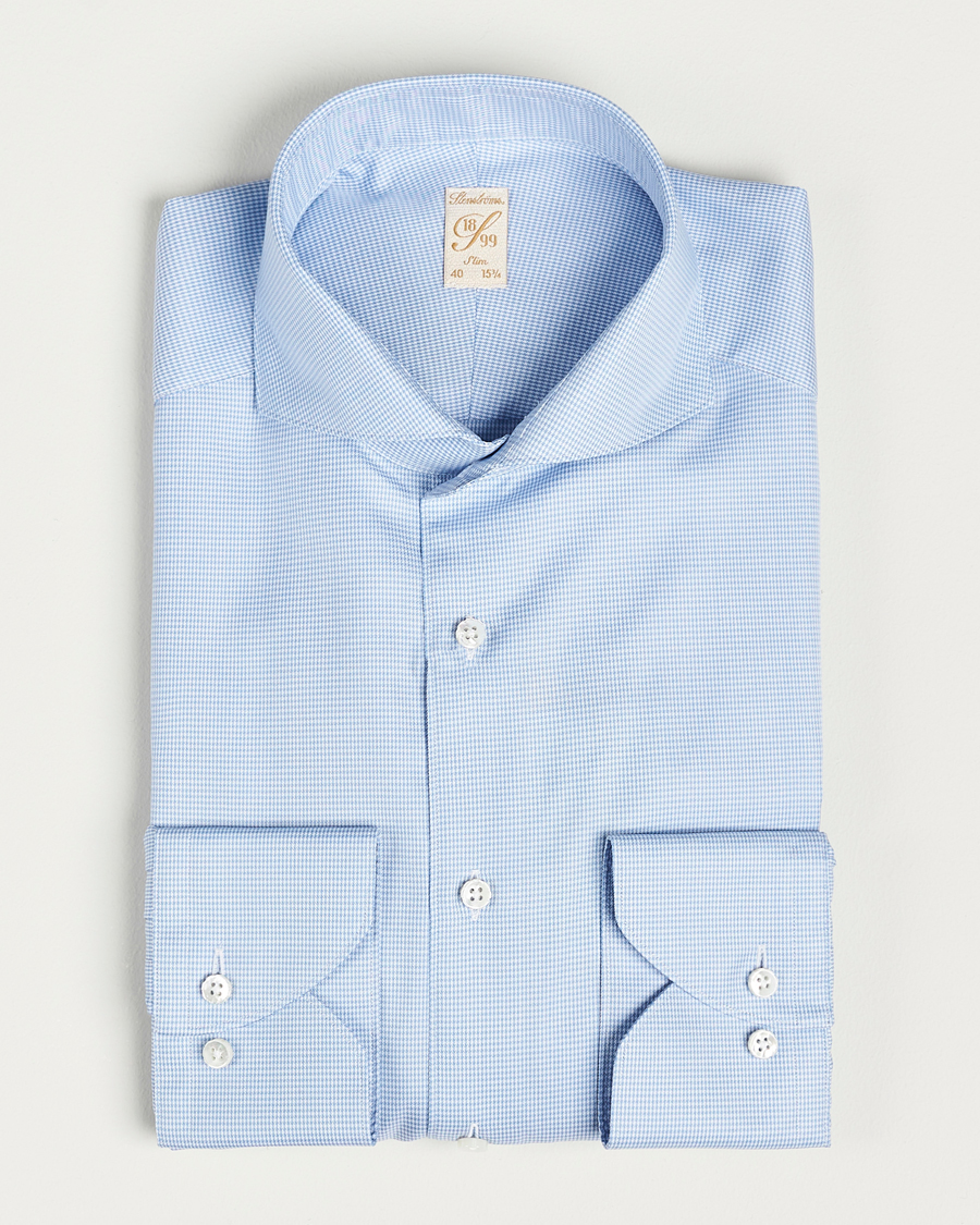Hombres | Camisas | Stenströms | 1899 Slim Supima Cotton Houndtooth Shirt Blue