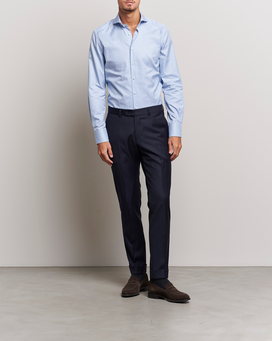 Hombres | Camisas | Stenströms | 1899 Slim Supima Cotton Houndtooth Shirt Blue