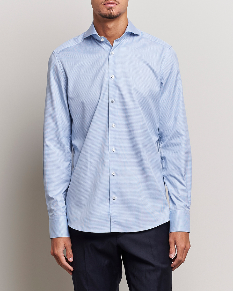 Hombres | Camisas | Stenströms | 1899 Slim Supima Cotton Houndtooth Shirt Blue