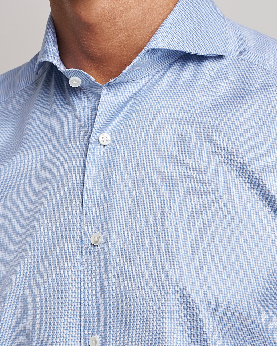 Hombres | Camisas | Stenströms | 1899 Slim Supima Cotton Houndtooth Shirt Blue