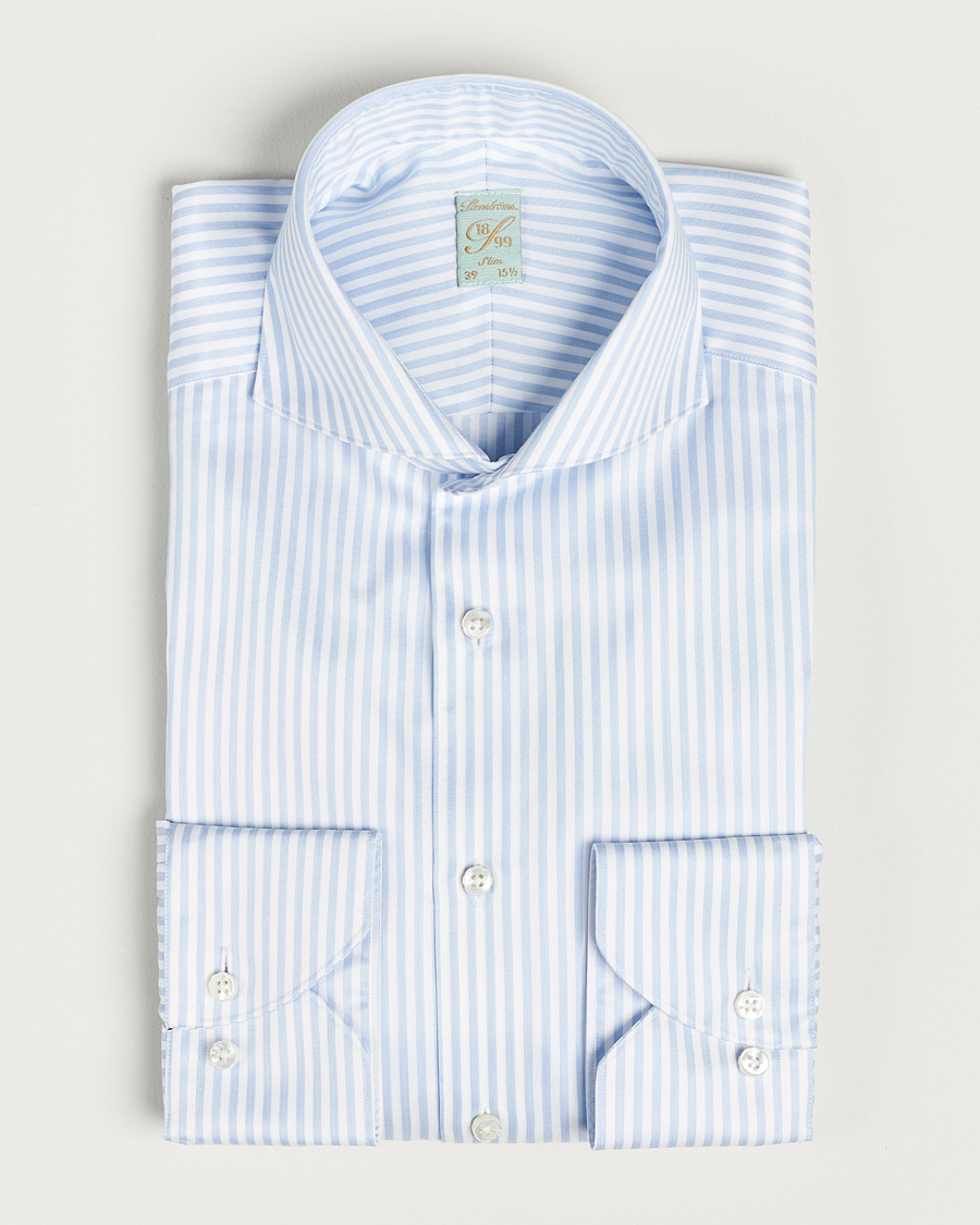 Hombres | Camisas | Stenströms | 1899 Slim Supima Cotton Stripe Shirt Blue