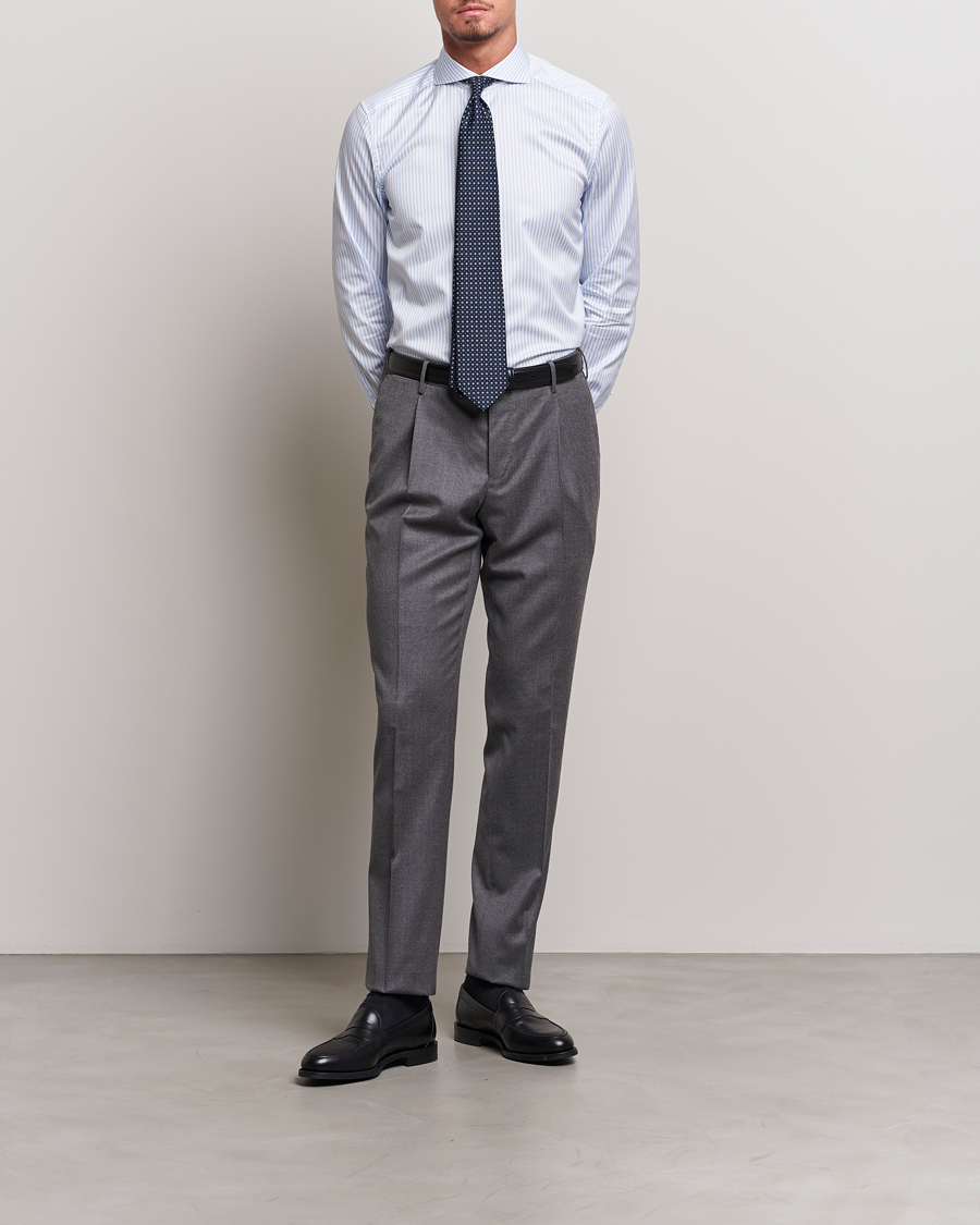 Hombres | Camisas | Stenströms | 1899 Slim Supima Cotton Stripe Shirt Blue