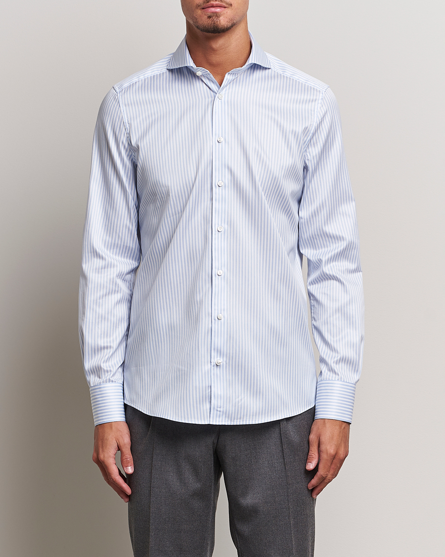 Hombres | Camisas | Stenströms | 1899 Slim Supima Cotton Stripe Shirt Blue