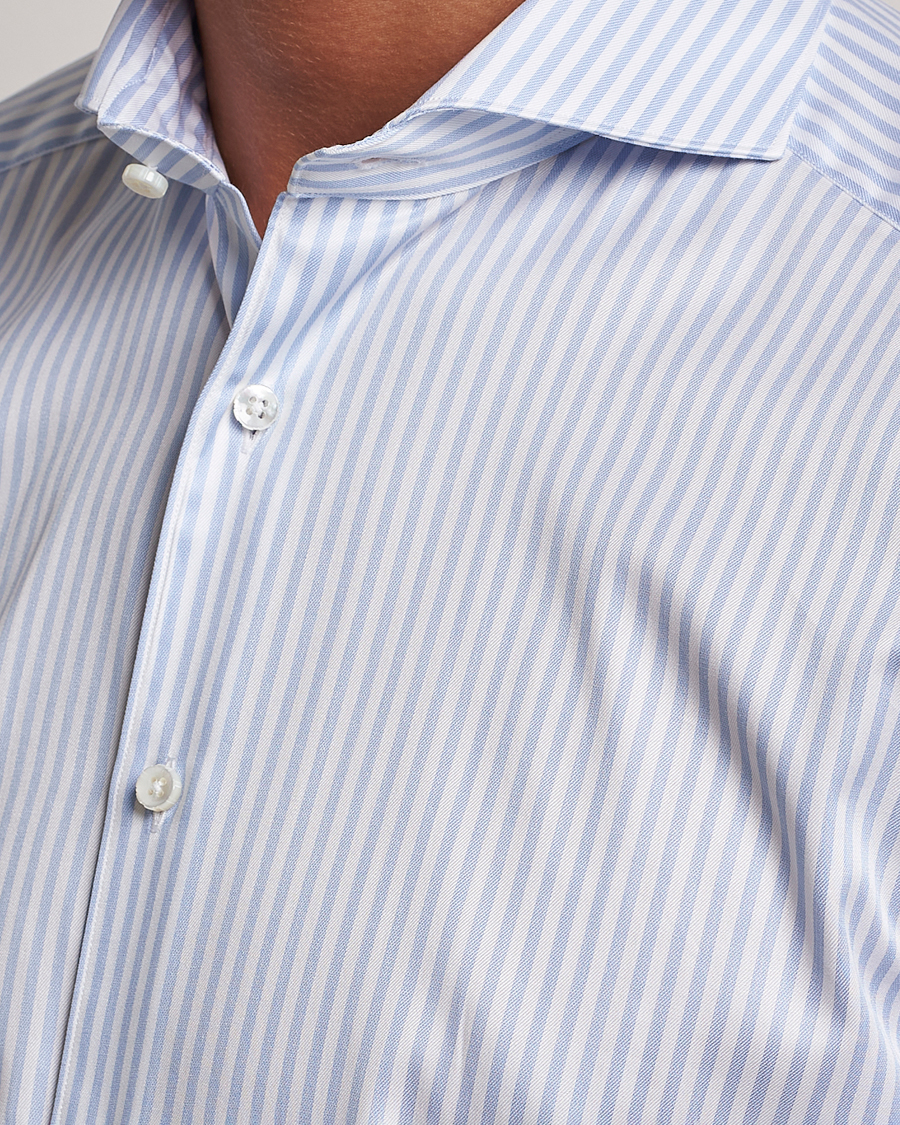 Hombres | Camisas | Stenströms | 1899 Slim Supima Cotton Stripe Shirt Blue