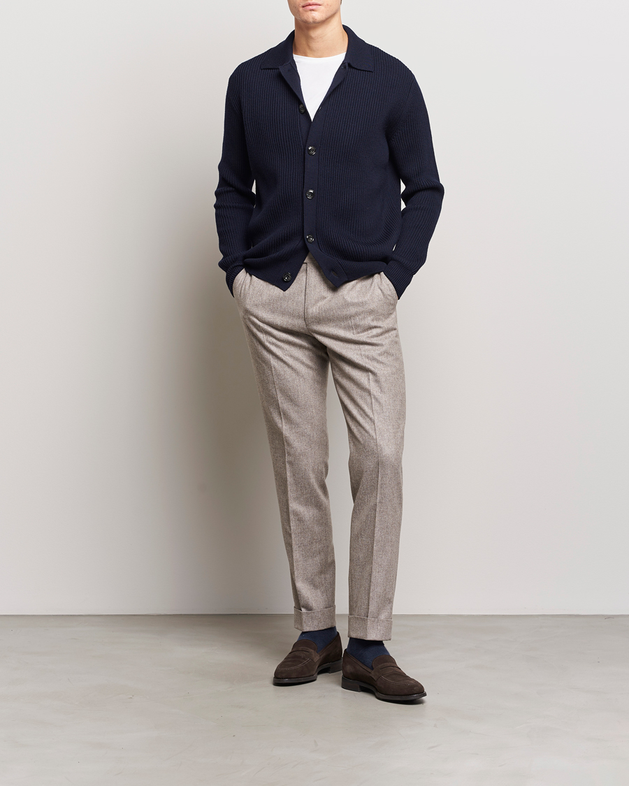 Hombres | Jerséis y prendas de punto | Altea | Rib Wool Cardigan Navy