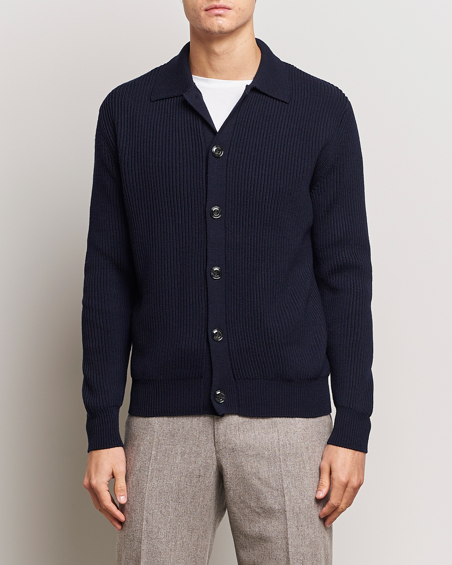 Hombres | Jerséis y prendas de punto | Altea | Rib Wool Cardigan Navy