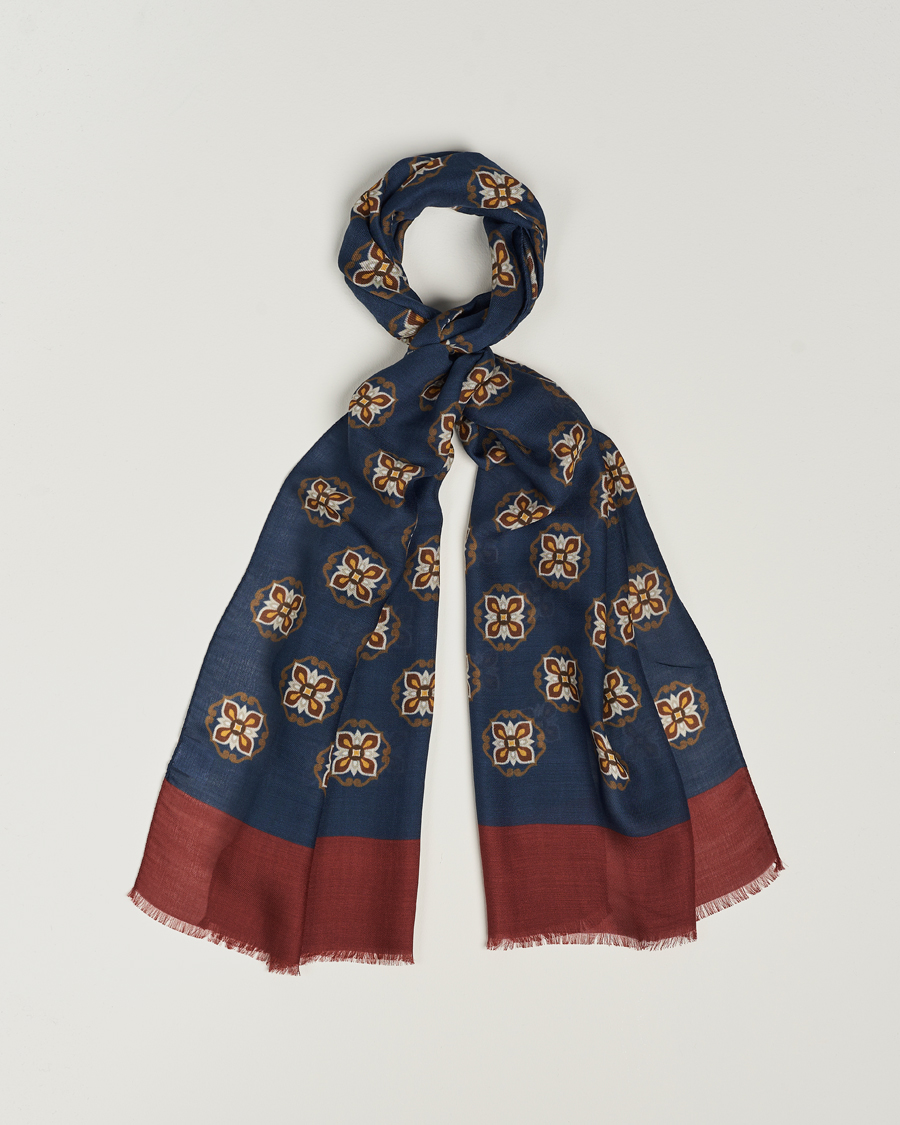 Hombres | Altea Printed Medallion Wool Scarf Navy | Altea | Printed Medallion Wool Scarf Navy
