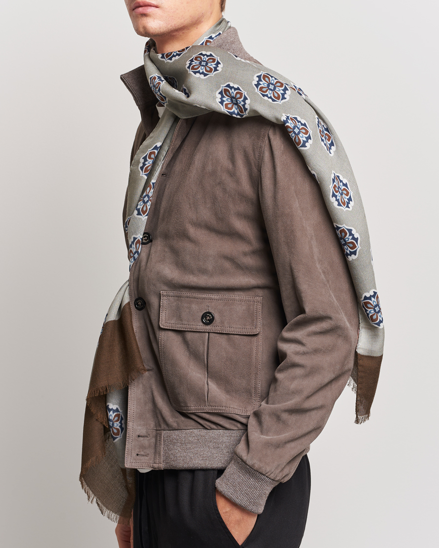 Hombres | Altea Printed Medallion Wool Scarf Light Grey | Altea | Printed Medallion Wool Scarf Light Grey