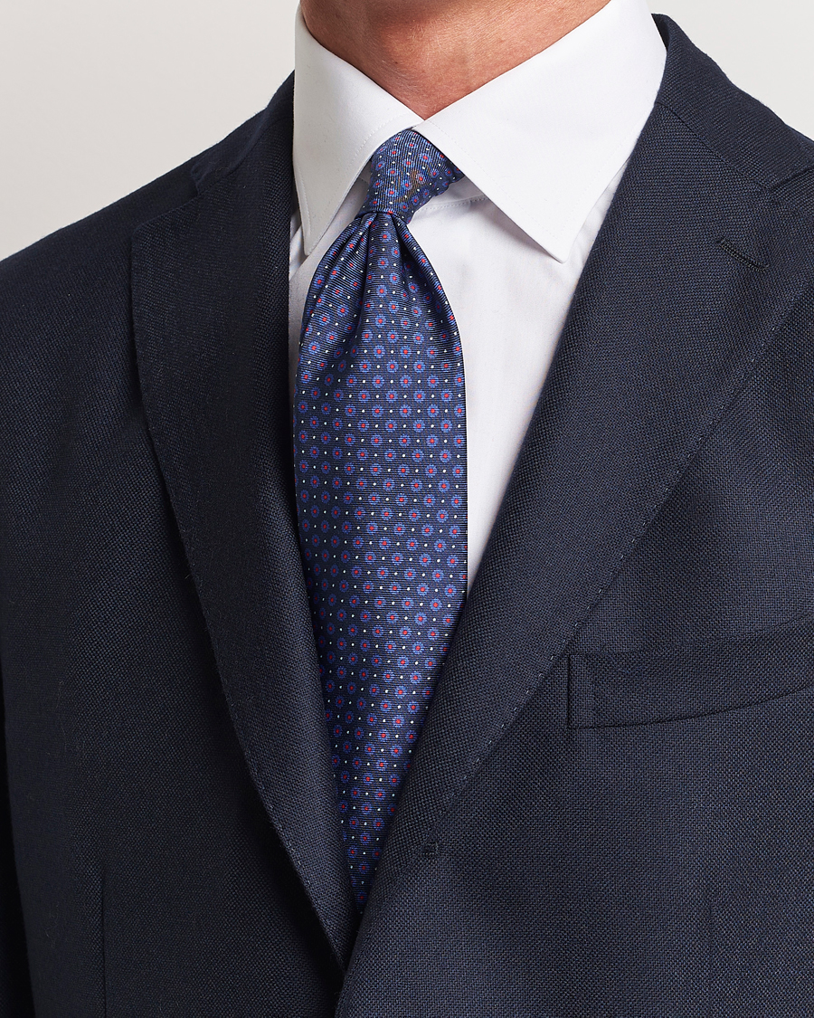 Hombres | Altea Printed Silk Tie Navy/Red | Altea | Printed Silk Tie Navy/Red