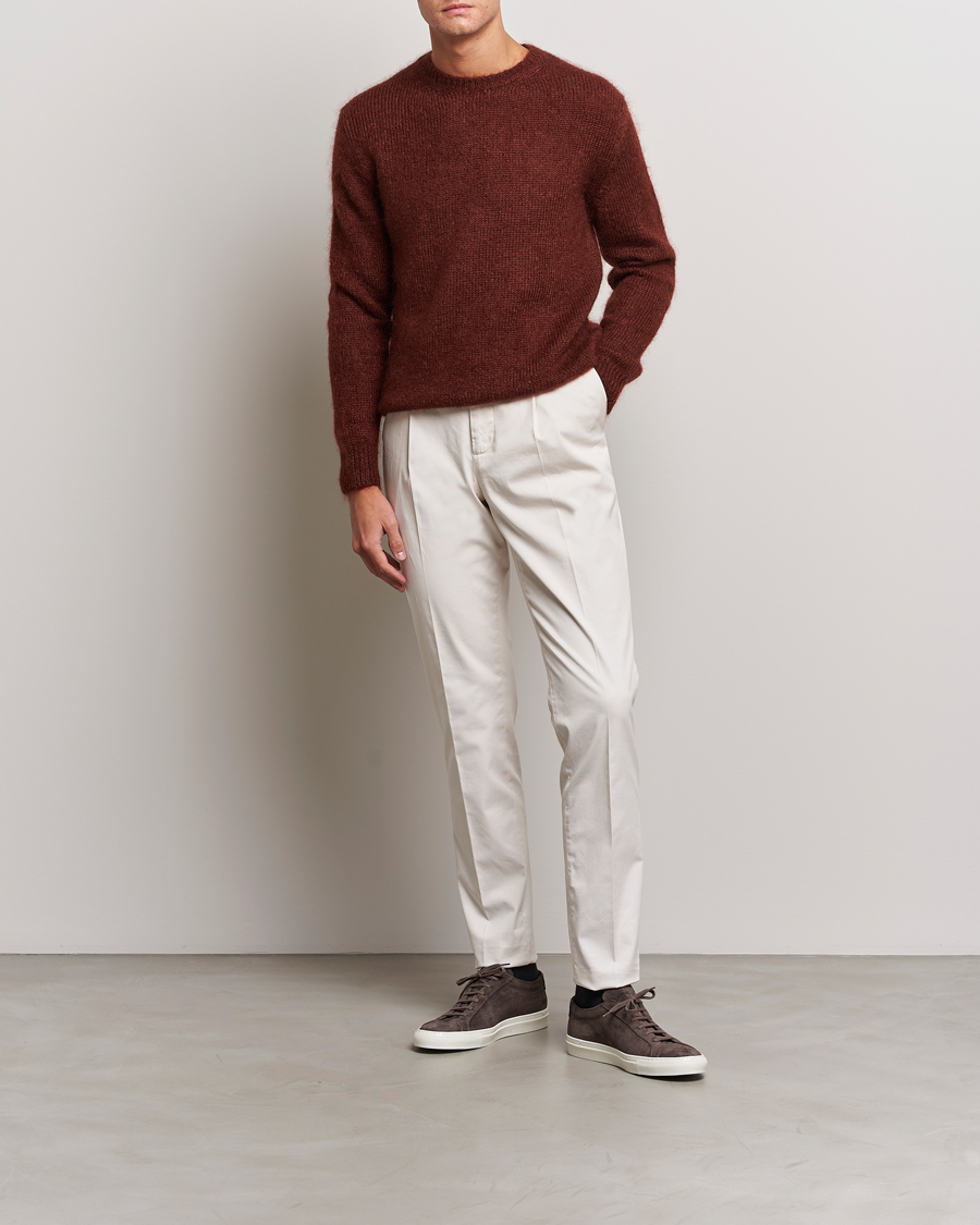 Hombres | Jerséis y prendas de punto | Massimo Alba | Alder Mohair/Silk Crew Neck Burnt Orange