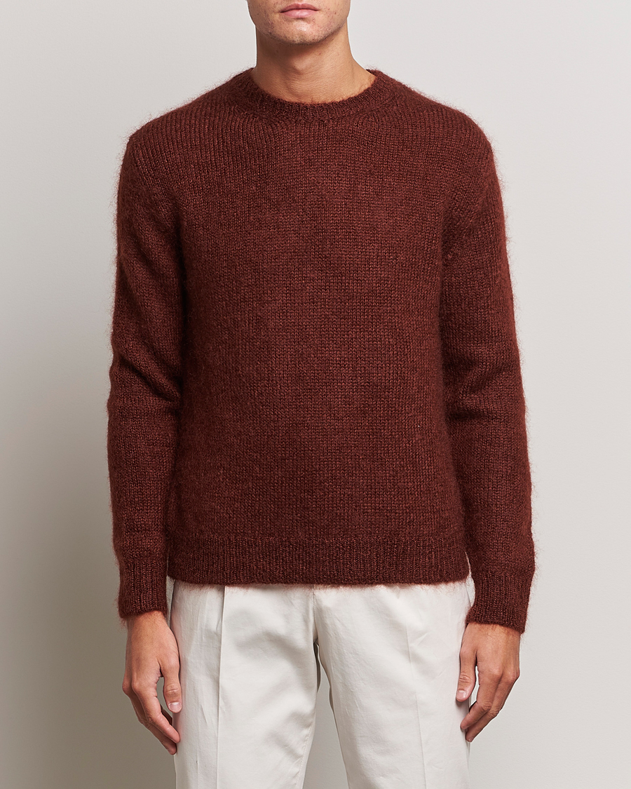 Hombres | Jerséis y prendas de punto | Massimo Alba | Alder Mohair/Silk Crew Neck Burnt Orange
