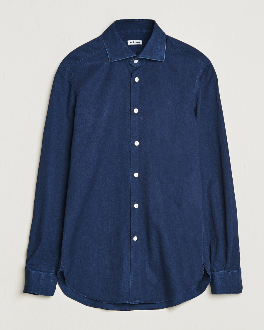 Hombres | Camisas | Kiton | Slim Fit Denim Shirt Dark Blue Wash