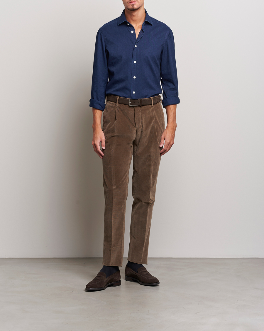 Hombres | Camisas | Kiton | Slim Fit Denim Shirt Dark Blue Wash