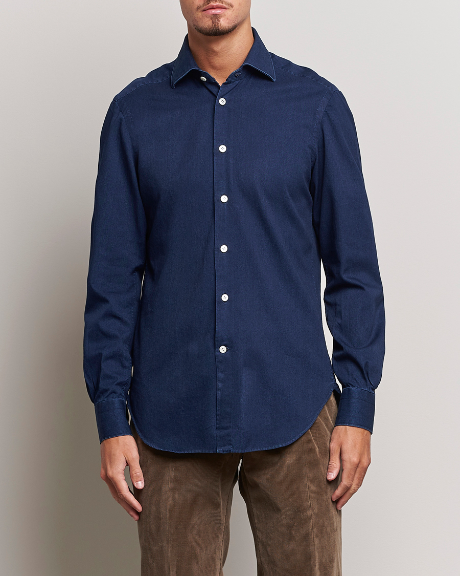 Hombres | Camisas | Kiton | Slim Fit Denim Shirt Dark Blue Wash