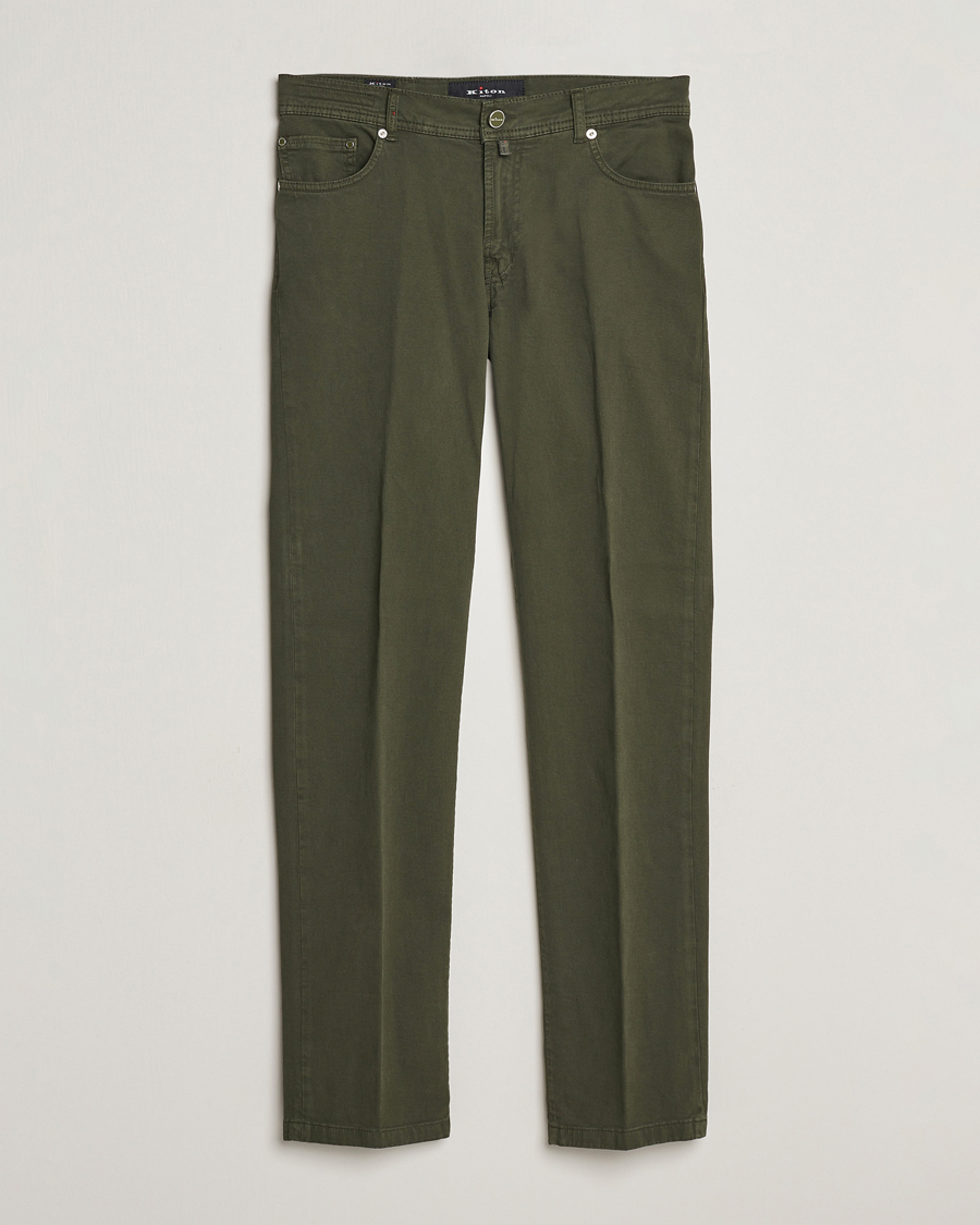 Hombres | Pantalones | Kiton | Slim Fit Cashmere/Cotton 5-Pocket Pants Dark Green