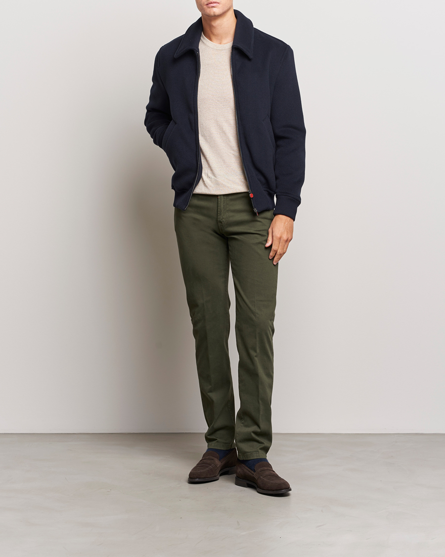 Hombres | Pantalones | Kiton | Slim Fit Cashmere/Cotton 5-Pocket Pants Dark Green