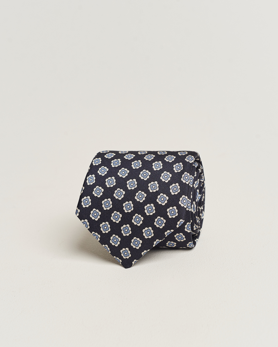 Hombres | Kiton Flower Print Silk Tie Navy | Kiton | Flower Print Silk Tie Navy