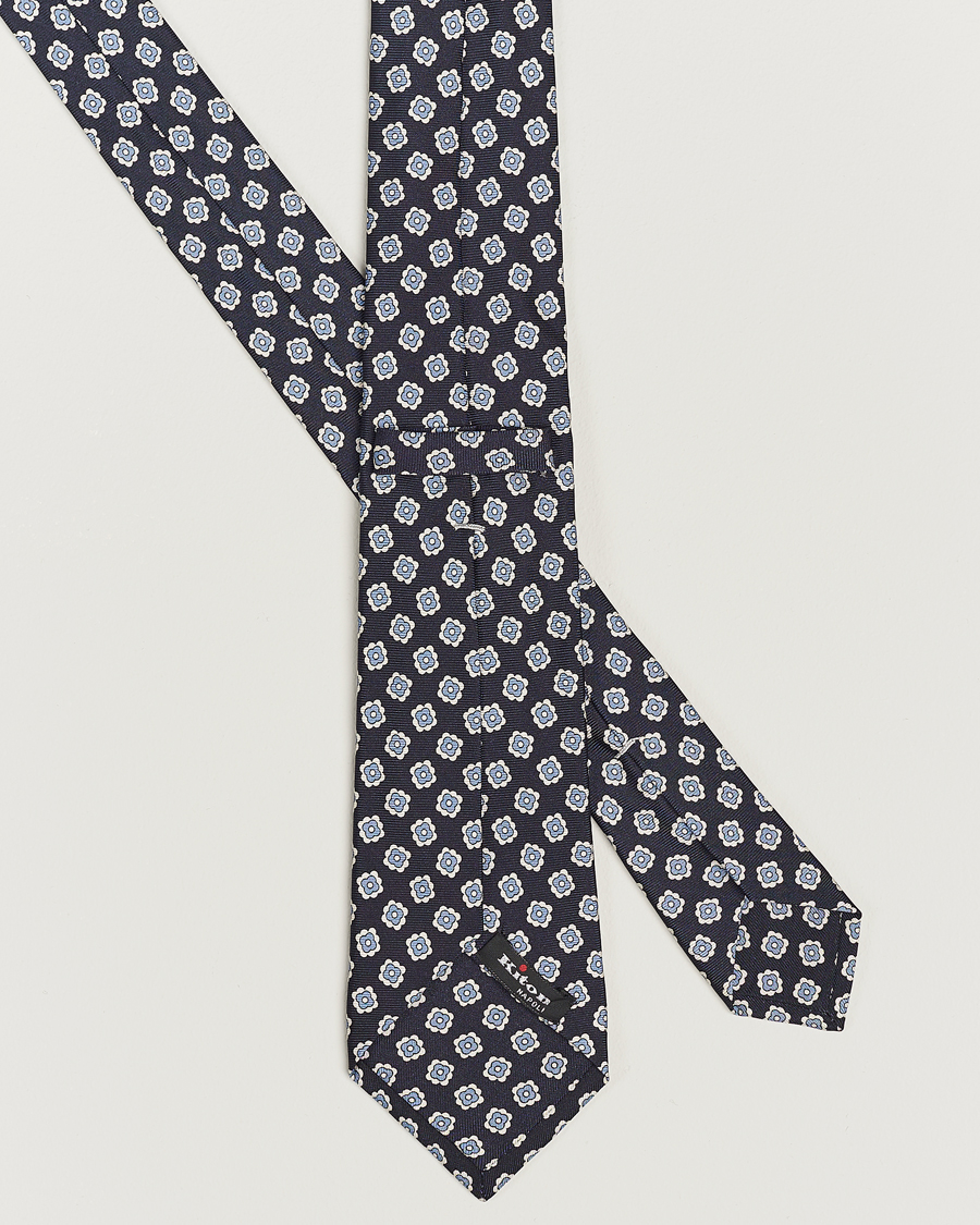 Hombres | Kiton Flower Print Silk Tie Navy | Kiton | Flower Print Silk Tie Navy