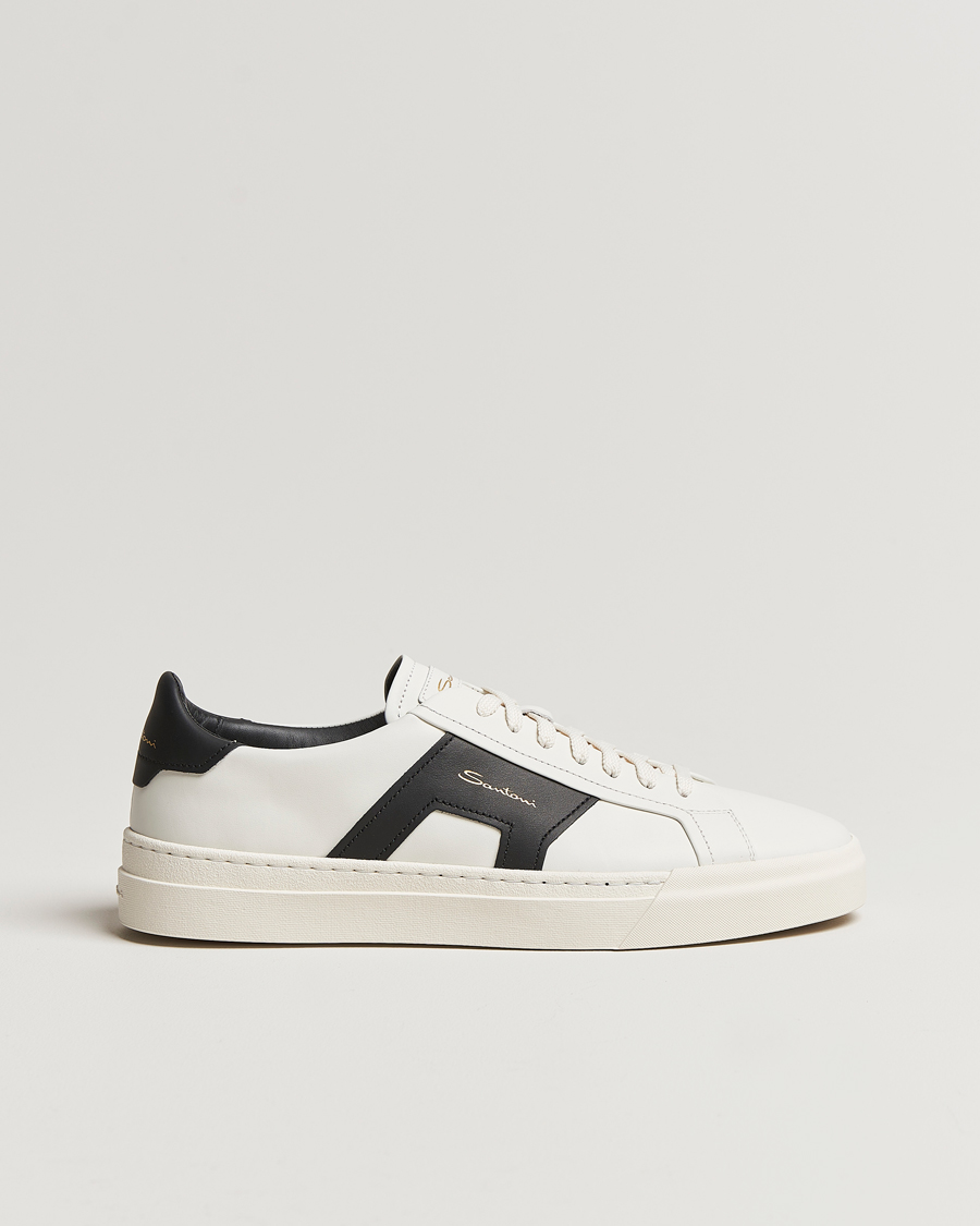 Hombres | Santoni Double Buckle Sneakers White/Black | Santoni | Double Buckle Sneakers White/Black